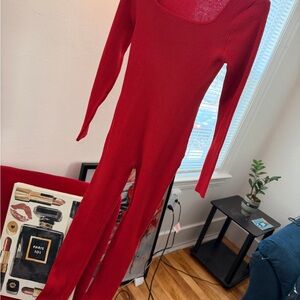 ICON Red Ribbed Long-Sleeve Jumpsuit